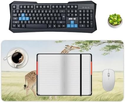 Mouse Pad Giraffe Stretching Its Neck to Eat Leaves Printed Computer Keyboard Desk Mat Non-Slip Rubber Base for Laptops Office and Home 23.6 X 11.8 Inch