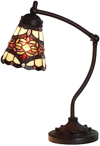 Bieye L10870 Tiffany Style Stained Glass Table Lamp Night Light with Swing Arm Base for Working Reading Home Decoration (Baroque Red)