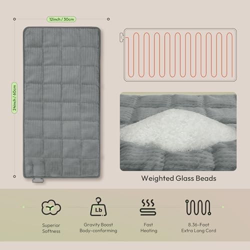 GOTCOZY Heating Pad 12"x24" for Back Pain Relief & Cramps(Light Gray)
