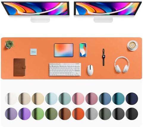 Aothia Faux Leather Desk Mat - Large Mouse Pad, Non-Slip PU Leather Blotter, Waterproof Writing Surface for Office and Home (Hermes Orange, 63" x 17")
