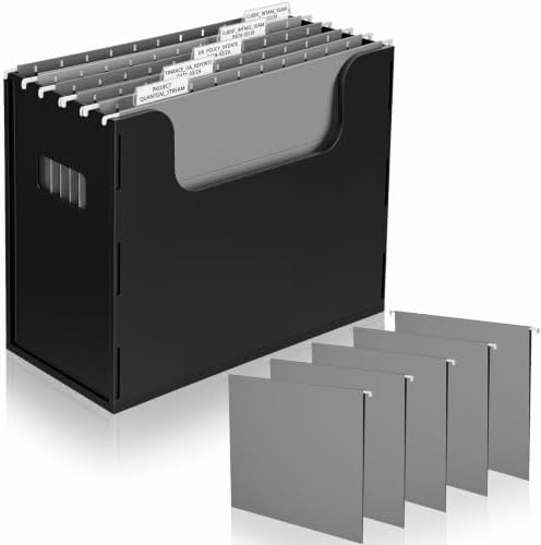 Qeeenar 1 Pcs Hanging File Box with 5 Pcs Gray Hanging File Folders