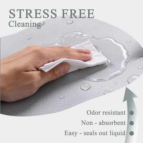 Vegan Leather Contoured Baby Changing Pad | Waterproof & Wipe-Clean PU Leather Diaper Change Mat, Soft, Wipeable Cover, Safety Strap, Non-Slip Bottom, Topper for Standard Infant Diaper Table & Dresser