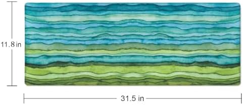 Waves Desk Mat Blue and Green Large Mouse Pad Desk Pad Desk Accessories for Women Men Office Decor, XL Mousepad Long Laptop Keyboard Mouse Mat 31.5''X11.8'' Non-Slip Rubber Base with Stitched Edges