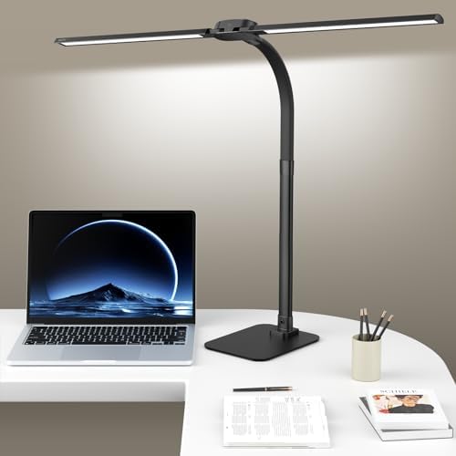 24W LED Desk Lamp for Home Office, 1500lm Dual Head Task Light with Remote