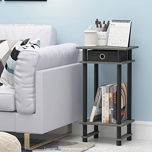 Furinno Turn-N-Tube Set of 2 Toolless 3-Tier Side Table, Grey Oak