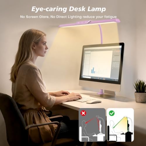 MOICO LED Desk Lamp with Clamp for Office Home-(Pink, 14.8in)