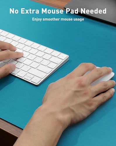 Aothia Faux Leather Desk Mat - Large Mouse Pad, Non-Slip PU Leather Blotter, Waterproof Writing Surface for Office and Home (Turquoise, 42" x 17")