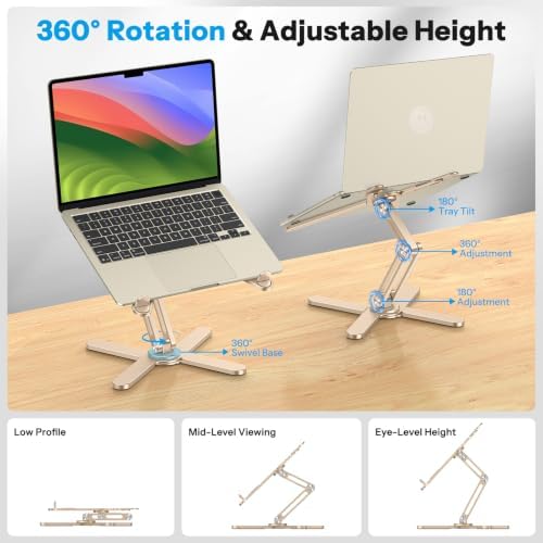 OMOTON LA10 360° Rotating Laptop Stand Riser Foldable for Desk, Gold