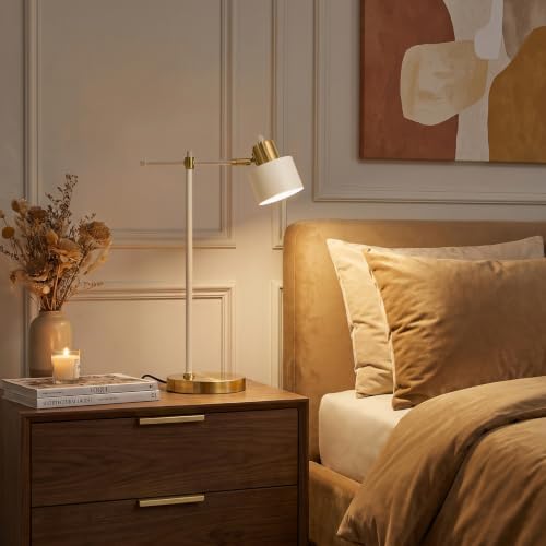 OYEARS 22.2" Modern Desk Lamp, Metal Table Lamp with LED Bulb, Adjustable Reading Lamps for Living Room, Mid Century Nightstand Lamp for Home Office, Industrial Bedside Lamps, Cream and Gold