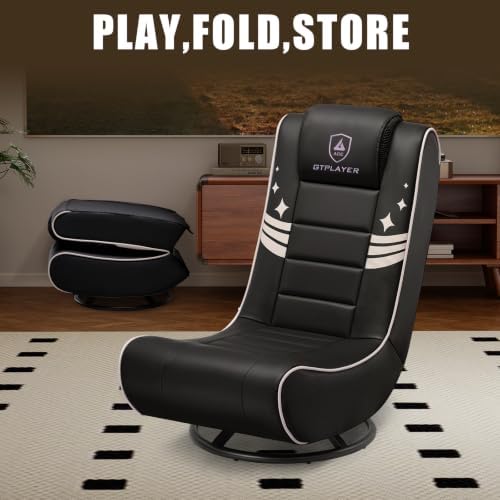 GTPLAYER Floor Gaming Chair Foldable Swivel Floor Chairs for Kids Boys Comfy Video Game Seat with 360° Multipurpose for Gamers, Bedroom or Game Room (Gold)