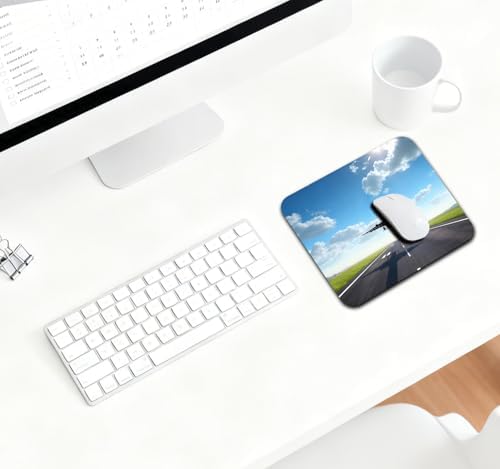 9.5x7.9 Inch Office/Gaming Mouse Pad, Airplane Taking Off from Runway Soaring into The Blue Sky Cute Anti-Slip Mat for Desk