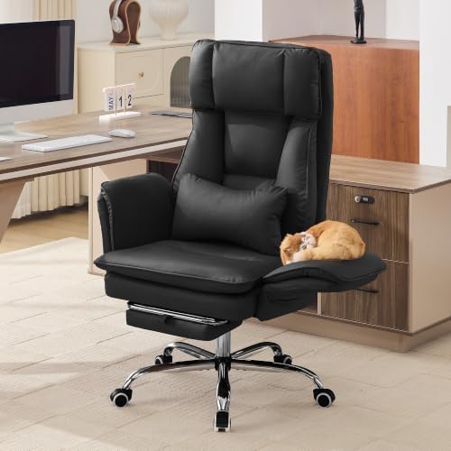 HUBSON Big and Tall Office Chair, Footrest & Flip Armrest for Pets, Black