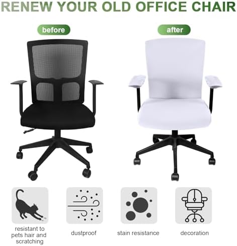 Tallew 4 Pcs Office Chair Covers Set Computer Universal Protective Stretchable Chair Seat Covers Desk Armrest Cover Slipcovers Pads Office Cushion Backrest for Rotating(Regular,White)