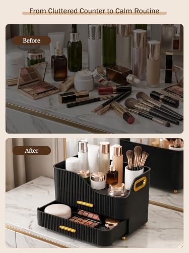 Booklov Large Makeup Organizer for Vanity, Bathroom Countertop, Black