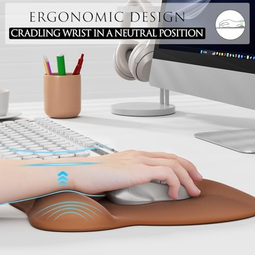 MROCO Ergonomic Mouse Pad with Gel Wrist Rest, 9.4 x 8.1 in, Coffee Brown