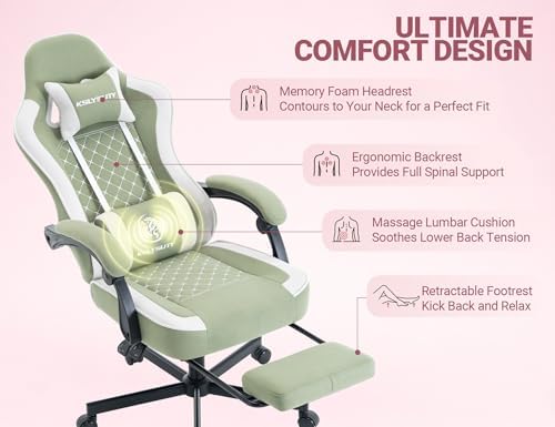 Mistpeople Gaming Chair, Ergonomic High Back Computer Chair with Footrest, Lumbar Support & Pocket Spring Cushion, Comfortable Swivel Home Office Desk Chair for Adults