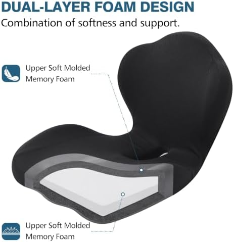Office Chair Cushion with Lumbar Support Pillow Memory Foam Seat Cushions Ergonomic Dual Layer Integrated Back Pillow for Sciatica Pain Relief for Office Gaming Chair