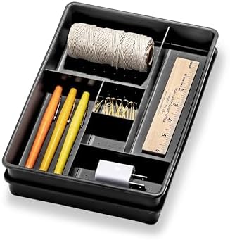 madesmart Set of 2 Plastic 6-Compartment Drawer Organizer Gadget Trays, Multipurpose Storage Bins for Drawers, Granite, 10.75 x 7.5 x 2.6 inches (Pack of 6)