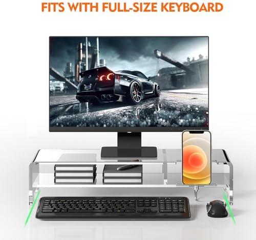 BEYGORM Acrylic Monitor Stand for Full Keyboard, 20" Wide 2-Tier
