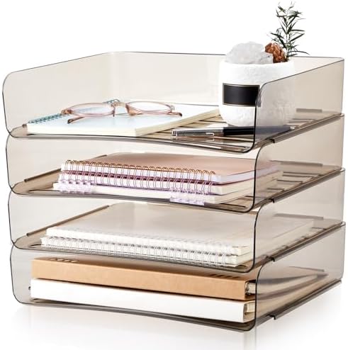 Harloon 4 Tier Paper Organizer Clear Gray Letter Tray Acrylic File Tray