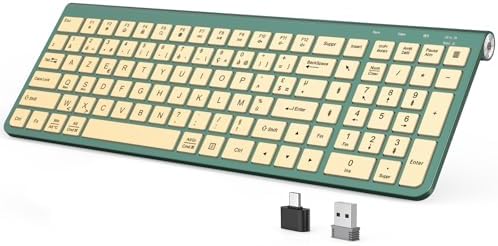 JOYACCESS Slim Compact Wireless Keyboard - Full-Size Silent Keys & Ergonomic Design, Number Pad & Dustproof Cover for Windows/Mac - Emerald Green
