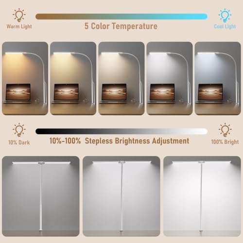 Voncerus LED Desk Lamp for Home Office, Double Head Desk Light with Clamp