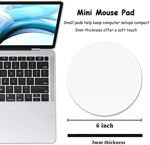 Dapesuom Small Mouse Pad, 6 x 6 Inch Thick Rubber Premium-Textured Non-Slip Portable & Washable Round Mini Mouse Mat for Women Men Wireless Laptops Keyboard Tray Gaming Computer Office Travel, White
