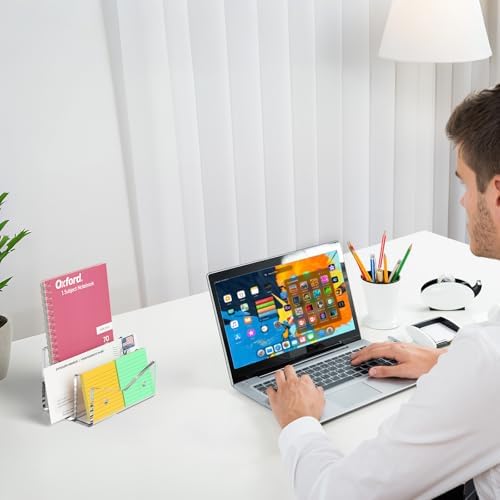 Mail Organizer Envelope Holder - 3 Compartments Clear Acrylic Mail Holder Countertop Vertical Desk Organizer Small File Bill Document Notebook Letter Sorter for Home School Office Supplies