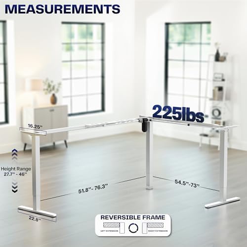 VIVO White Electric Corner 3 Leg Standing Desk Frame, DESK-E384W