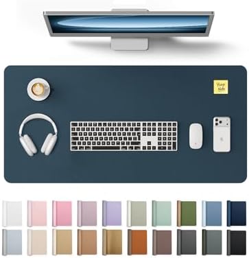 YSAGi Leather Desk Protector, Office Mat, Large Mouse Mat, Non-Slip PU Leather Blotter, Laptop Pad, Waterproof Writing Pad for Office and Home (Dark Blue, 35.4" x 17")