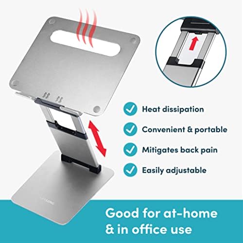 Lifelong Aluminum Adjustable Laptop Stand, Extra Tall 20" Riser, Silver