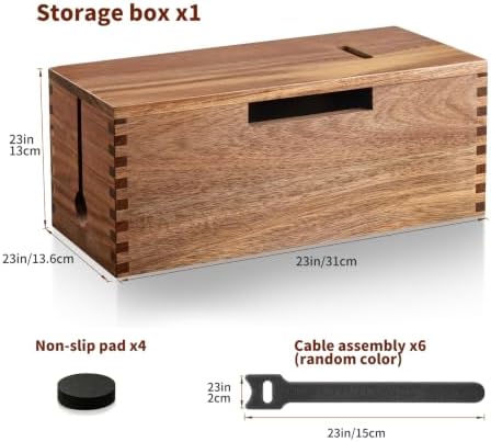 MINCORD Acacia Wood Cable Management Box - Cord Organizer & Power Strip Cover for Desk, TV Stand & Home Office, Wooden Electrical Cord Hider Box with Lid for Living Room, Bedroom & Gaming Setup