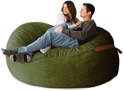 Big Joe Fuf 7Ft Giant Foam Bean Bag Chair, Oversized Couch with Removable Cover for Kids, Teens, Adults, Moss Green Corded Plush, 7 Foot Giant