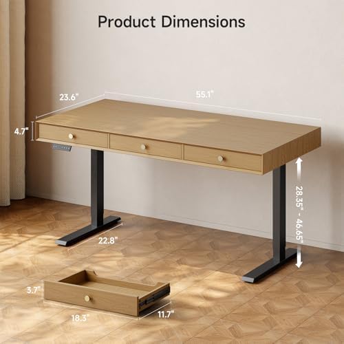 ONBRILL Electric Standing Desk with 3 Drawers, 55x24 Height Adjustable,