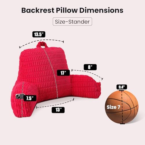 Reading Pillow for Sitting in Bed with Arm,Red Corduroy,M