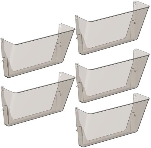 Gawerk Clear Acrylic Single Pocket, Plastic Hanging Wall Mount File Holder for Office Home (Gray, 5 Pack)