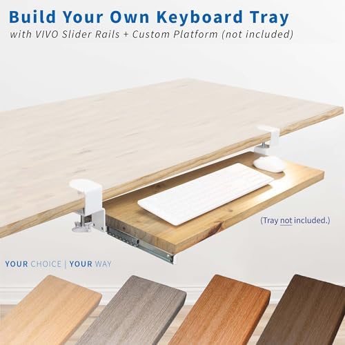 VIVO Clamp and 12 inch Rail Set for DIY Custom Wooden Keyboard Trays (Tray Not Included), Under Desk Pull Out Slider Track with Extra Sturdy C-clamp Mount System, White, MOUNT-RAIL02W