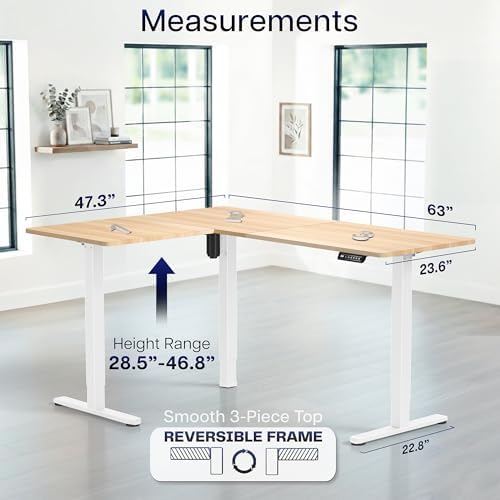 VIVO Light Wood 63 x 47 in Corner Standing Desk, DESK-E3CTWC-47
