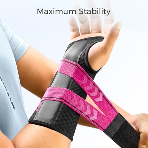 FREETOO Carpal Tunnel Wrist Brace Night Support.Pink,Right Hand,S/M