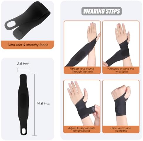 2 Pcs Ultra-Thin Wrist Brace Support for Carpal Tunnel, Pain Relief, Arthritis, Tendonitis, Elastic Wrist Wraps Right and Left Hands - Compression and Support for Fitness Enthusiasts (All Black)