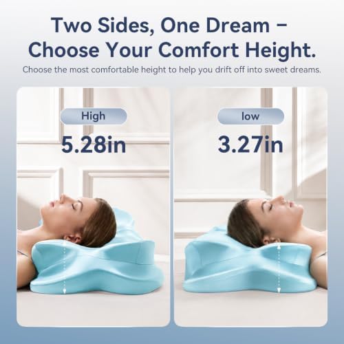 Neck Pillow for Sleeping, Cervical Neck Pillow with 3-Hole Design, Memory Foam Pillow for Side Sleepers, Sleep Pillow for Neck Pain Relief, Gray (1, Blue)