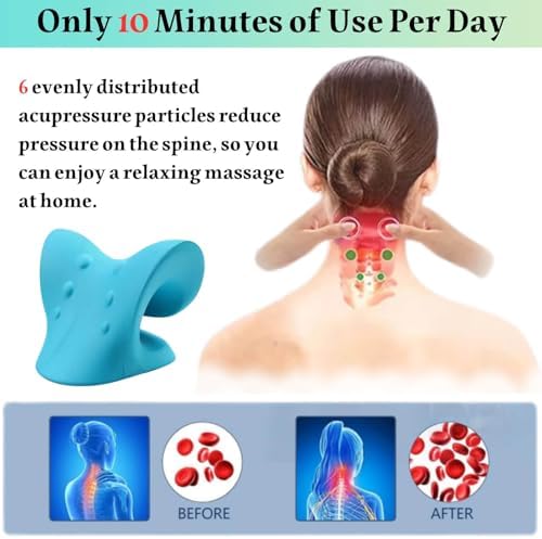 Cervical Traction Device, Neck Stretcher Cervical Traction for Muscle Relax, Neck Hump Corrector for TMJ Pain Relief, Shoulder Relaxer, Spine Corrector (Blue)