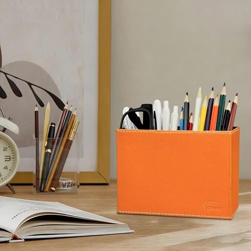 Pen Pencil Holder Cup Container PU Leather Desk Organizer Stand Decor Brush Scissor Decoration Office Home School