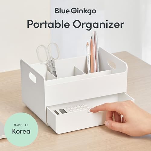 BLUE GINKGO Portable Desk Organizer, White, Made in Korea