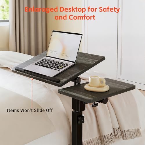 Furist Overbed Table with Wheels Adjustable Height, Mobile Standing Stand Up Rolling Laptop PC Desks with Tilting Top Height Tray Side Computer Workstation for Bedroom on Hospital Home Use, Black