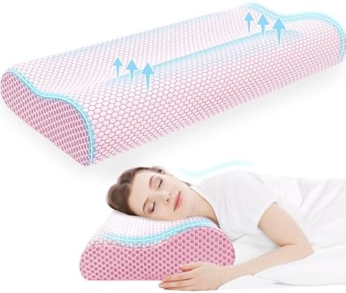 Neck Pillow for Sleeping, Ergonomic Cervical Bed Pillow, Pink King Size