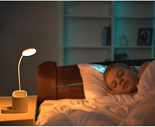 LED Desk Lamp, Home Office Eye-Caring Desk Light, with Pen Holder/Phone Holder/USB Charging Port Table Lamps, 3 Lighting Modes, Touch Control, Blue Light Filter, Reading Lamp, 1200mAh White