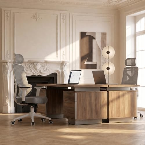 High Back Ergonomic Desk Chair with Adjustable Lumbar Support and Headrest Home Office Desk Chair with flip-up Armrests for Home, Office, Gaming, Student（White）