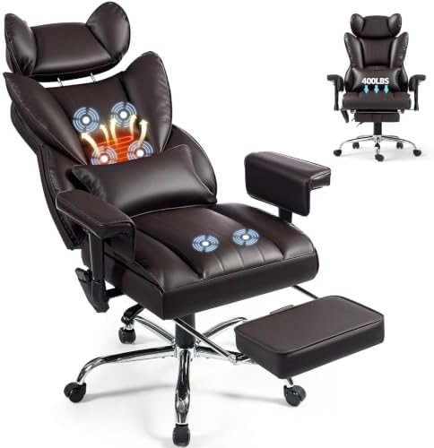 6 Points Massage Heated Home Office Chair with Foot Rest, Brwon