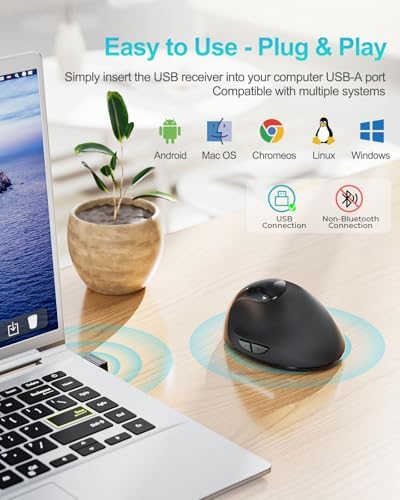 Lekvey Ergonomic Mouse, Rechargeable Wireless Mouse for Small Hands, Black